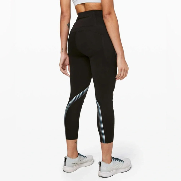 Lululemon Speed Limit Crop 23" Black Striped Nulux Leggings Pants Size 4 - Picture 3 of 7